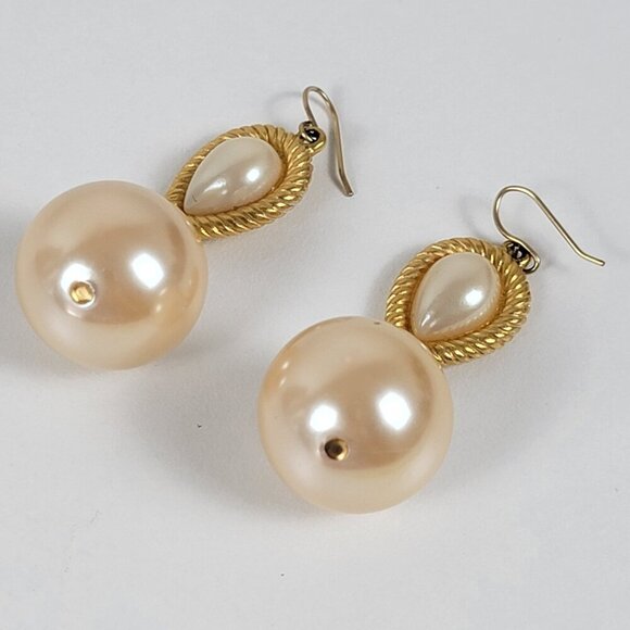 Givenchy Gold-Tone Cream Faux Pearl Dangle Earrings 2 In  21mm - Picture 4 of 6